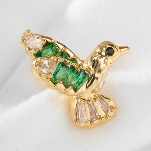 Alicia Bonnie Hummingbird Stud Earrings Gold Green Crystal Bird Jewelry - Picture 2 of 5